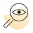 Icon: Magnifiying glass with eye inside, yellow shadow