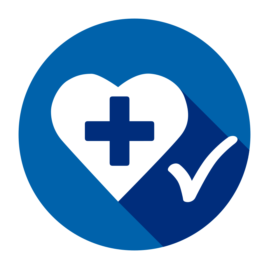 BK-Med logo: blue circle with a white heart and a blue cross with a white check mark next to it