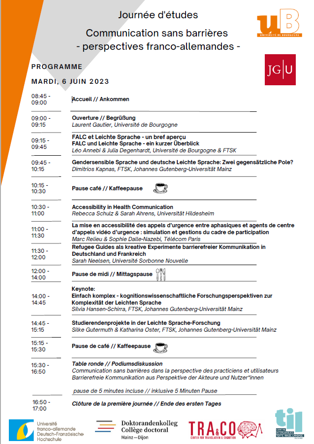 Programme of the event with times, titles and names of presenters (Tuesday June 6)
