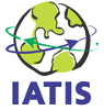 IATIS Logo, dark blue font and a globe with continents in green and two crossing arrows around it